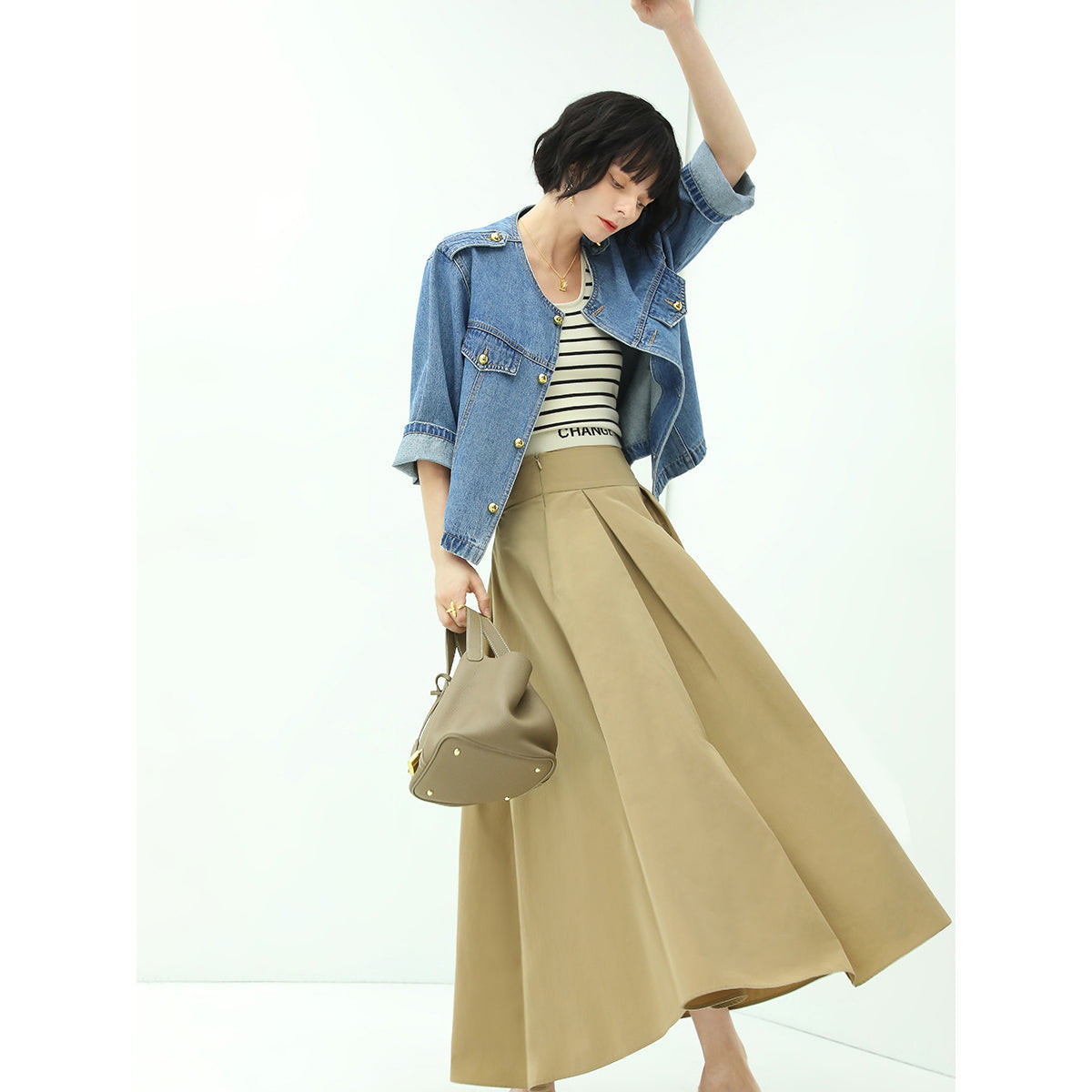 Modern Military Inspired Cropped Blue Denim Jacket-1