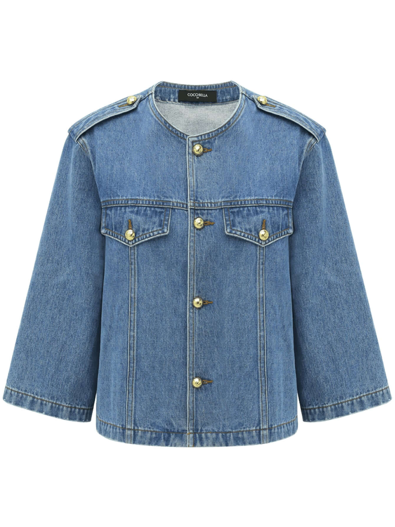 Modern Military Inspired Cropped Blue Denim Jacket-3