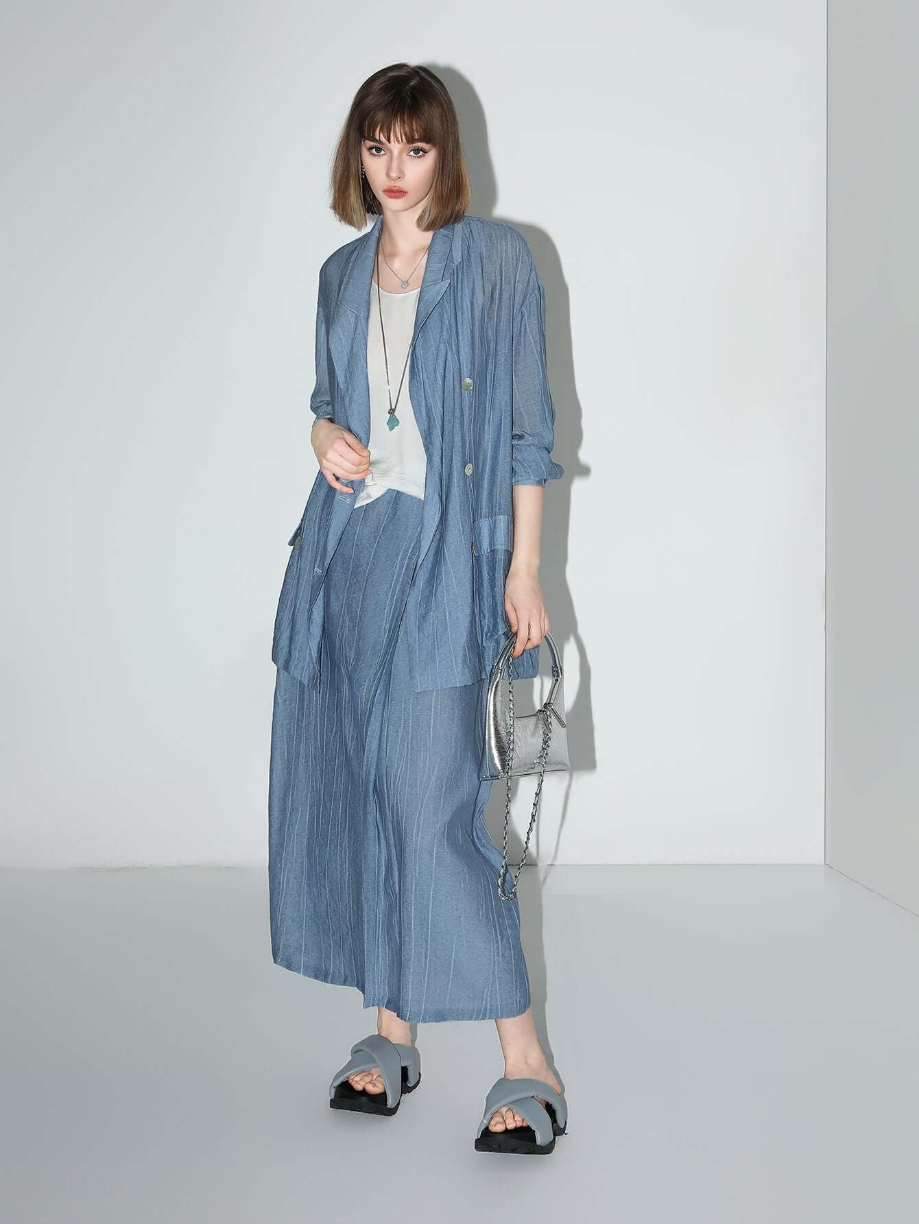 Muberry Blue Relaxed Double-Breasted Blazer-0