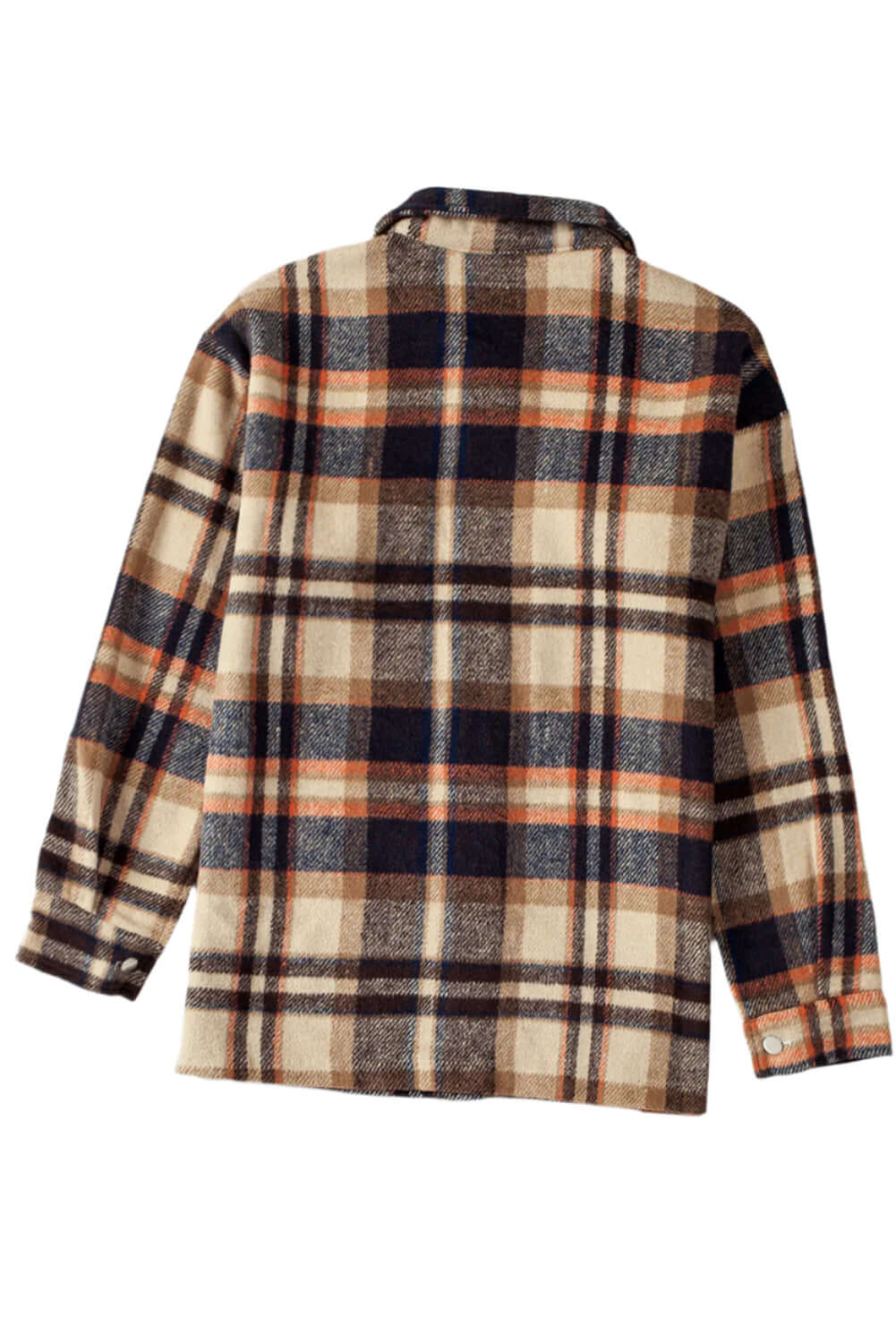 Women's Chic Plaid Flannel Shirt - Orange colour. Full front view against white background.