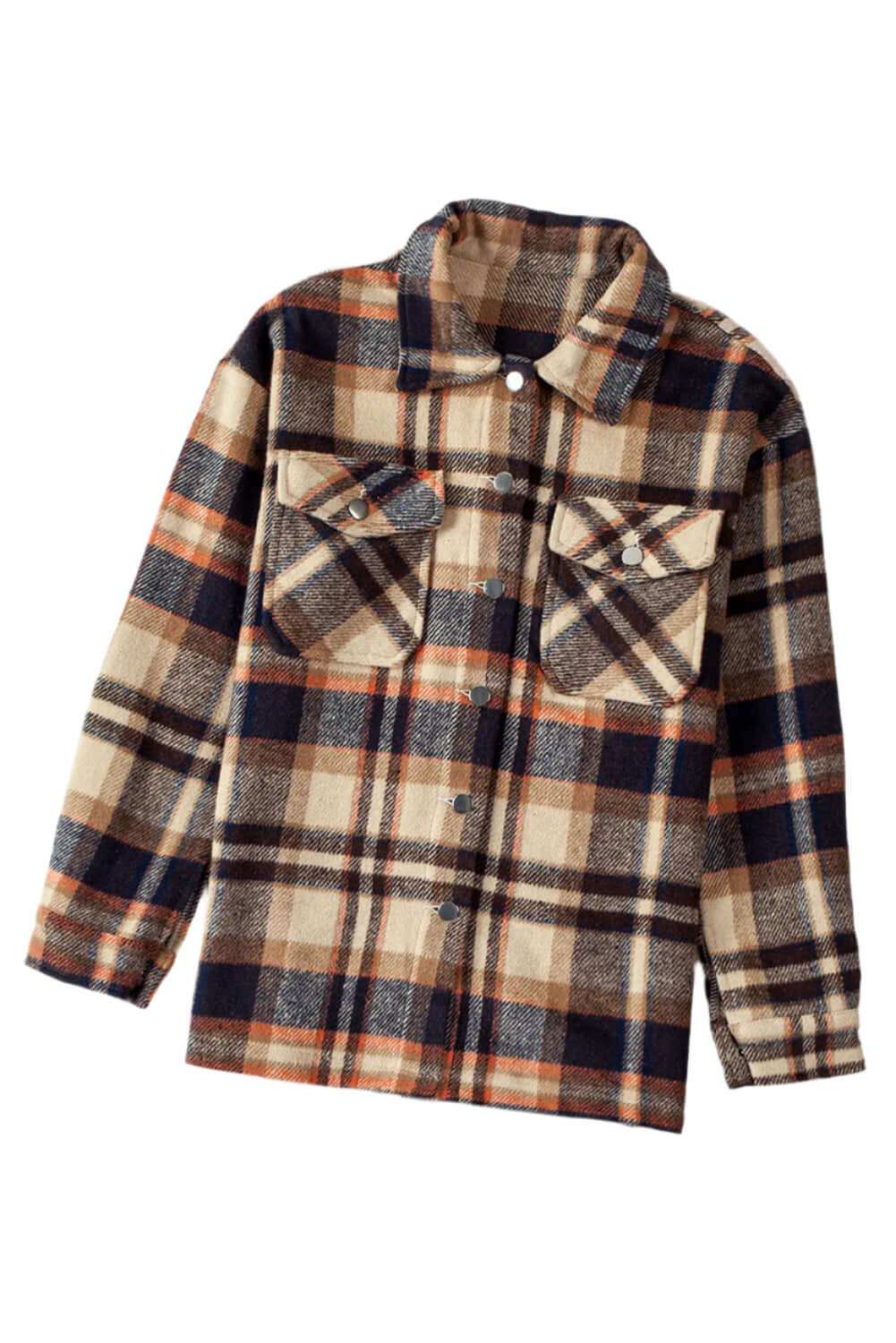 Women's Chic Plaid Flannel Shirt - Orange colour. Full front view against white background.