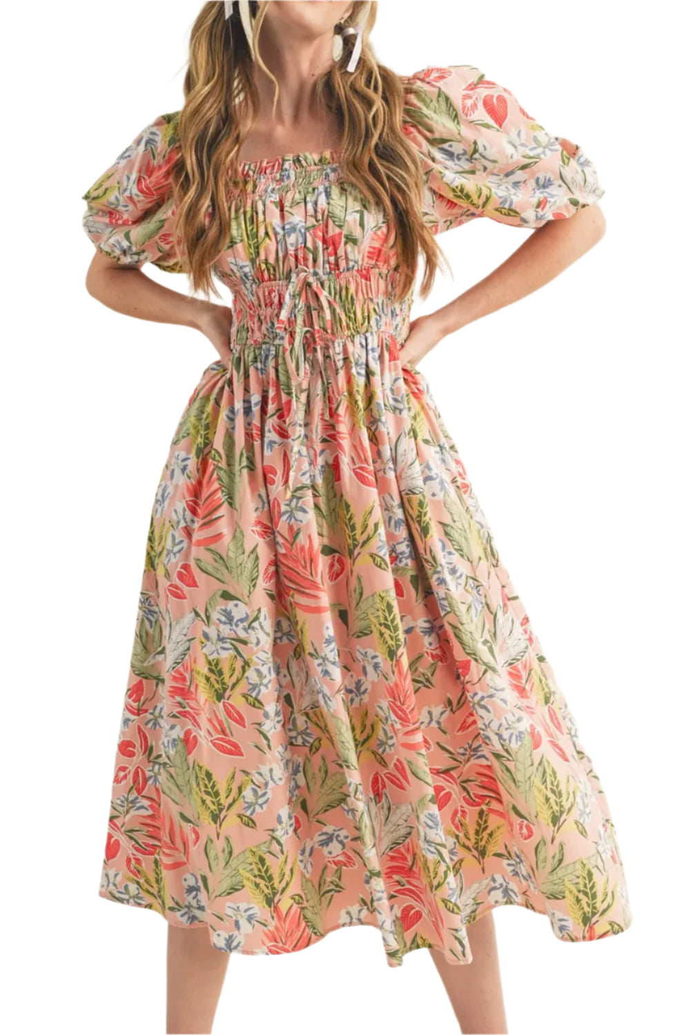 Pink Floral Smocked Midi Dress - Catherine Martin