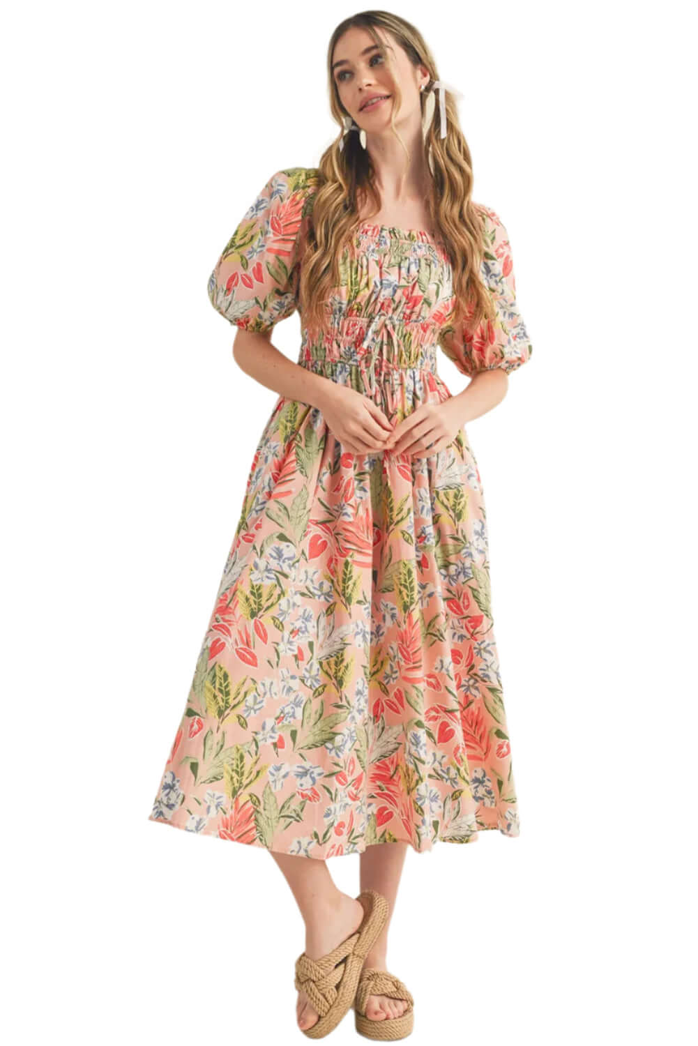 Pink Floral Smocked Midi Dress - Catherine Martin