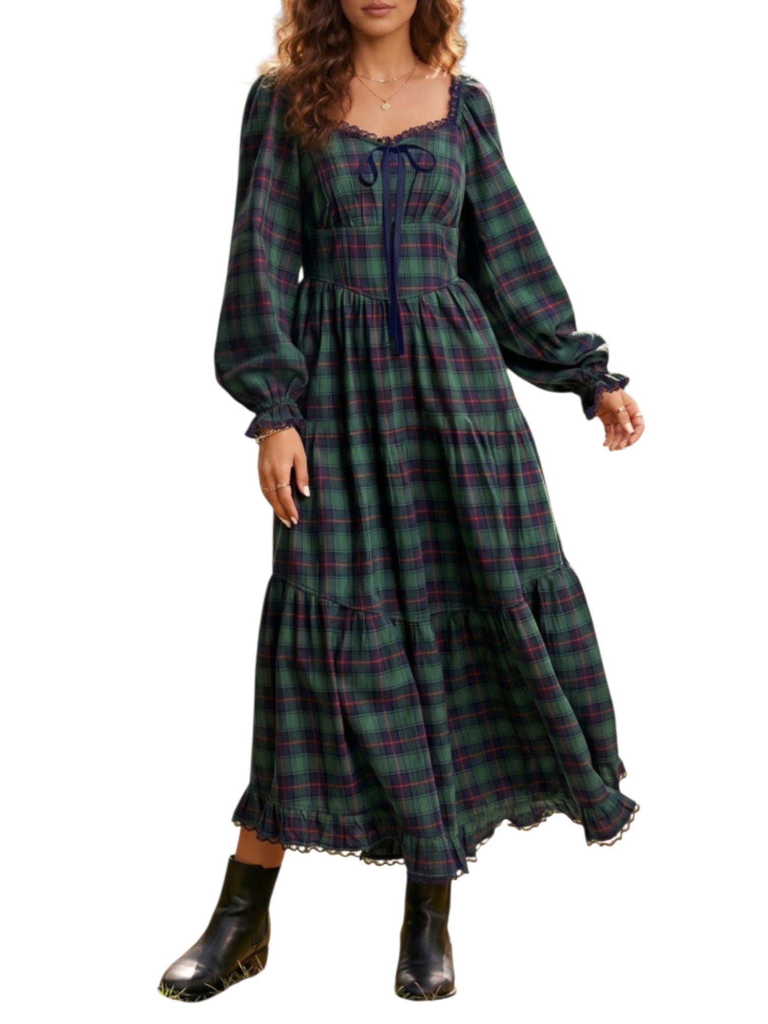 Plaid Lace Trim Maxi Dress – Catherine Martin