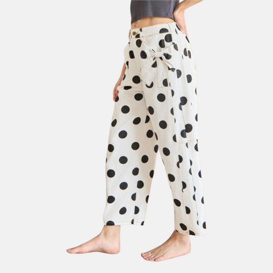 Polka Dot Bow-Detail Wide-Leg Jeans