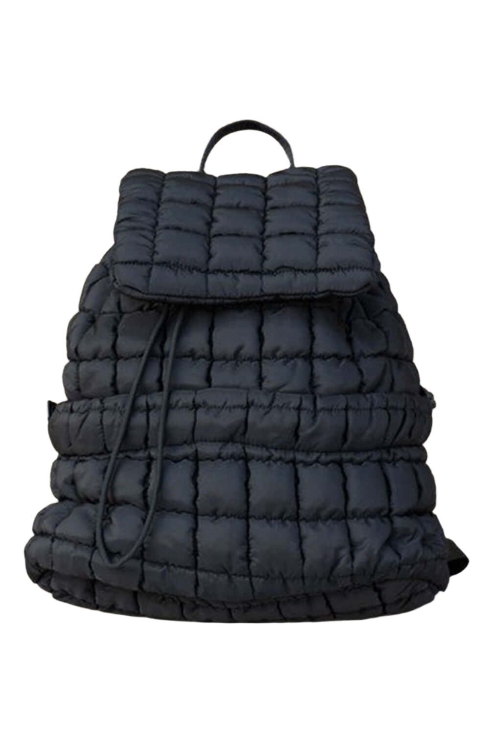 Black quilted puffer backpack for ladies.