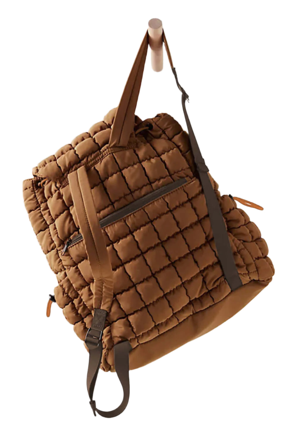 Second photo of quilted puffer backpack, coffee color.