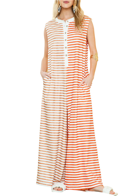 Relaxed Fit Orange Striped Jumpsuit with Pockets - Catherine Martin