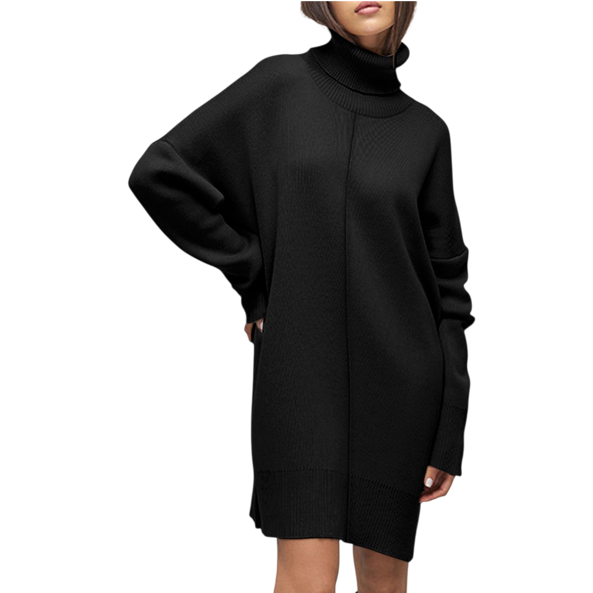 Relaxed Fit Turtleneck Knit Sweater Dress Relaxed Fit Turtleneck Knit Sweater Dress