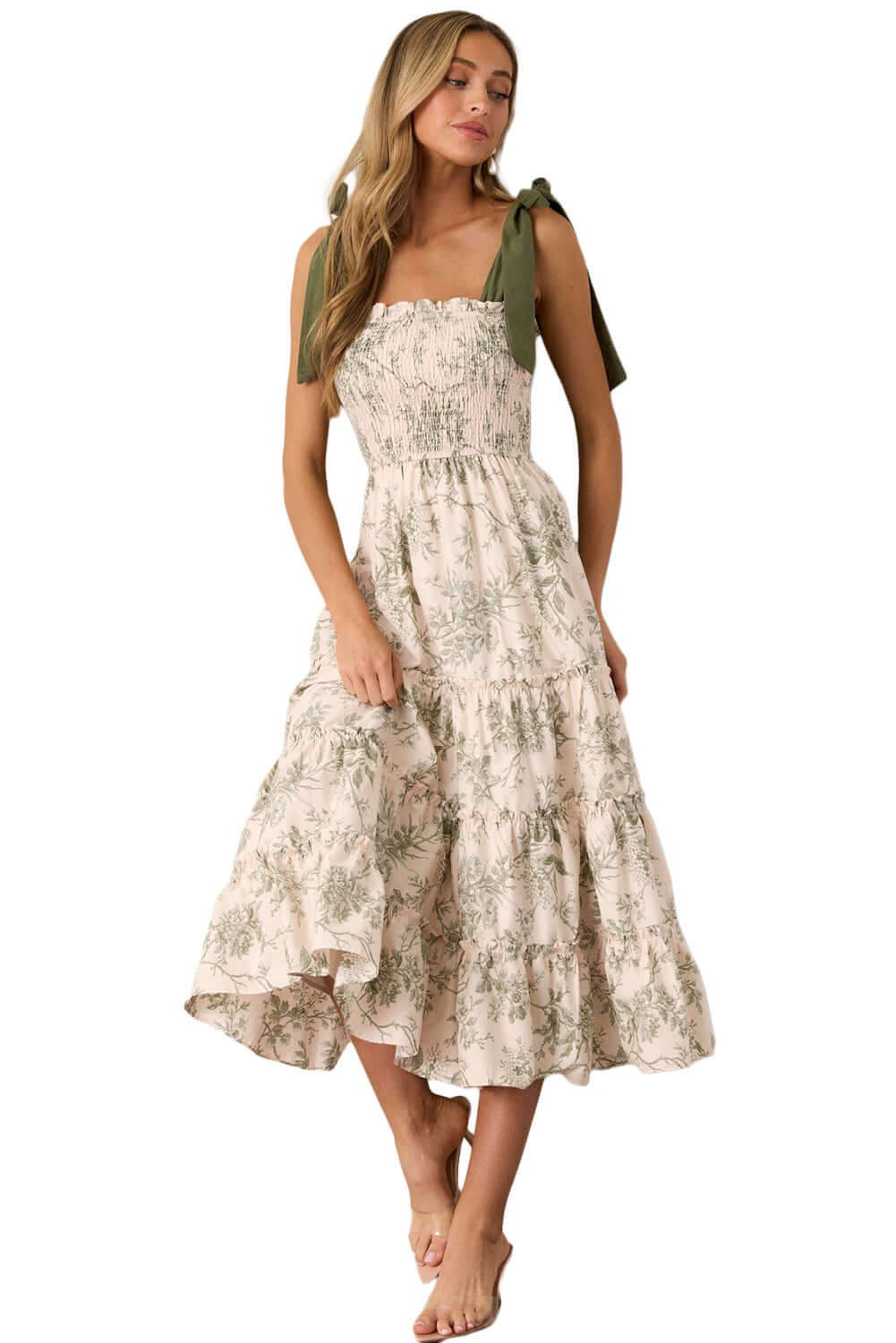 Sage & Sand Smocked Floral Midi Dress - Catherine Martin