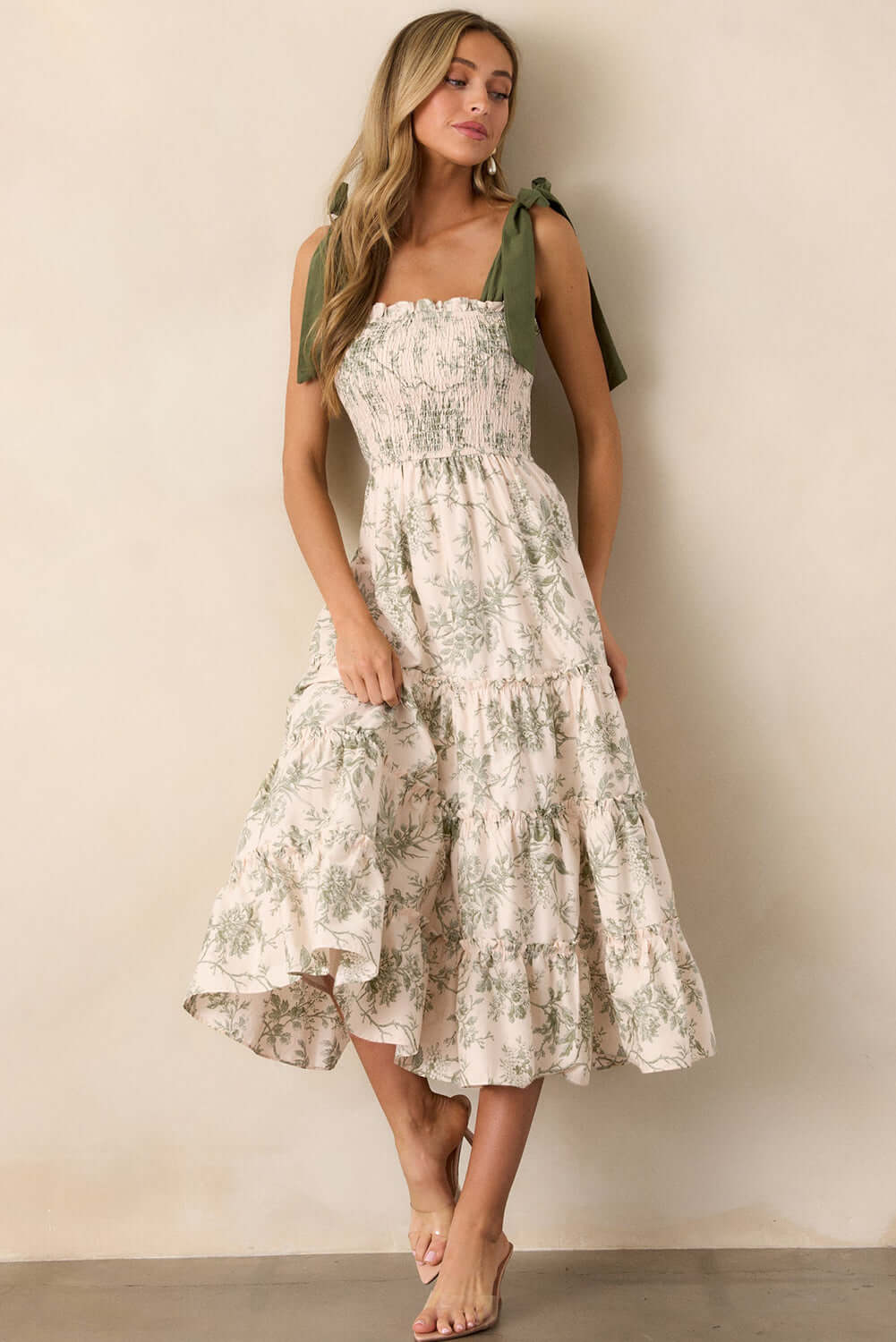Sage & Sand Smocked Floral Midi Dress - Catherine Martin