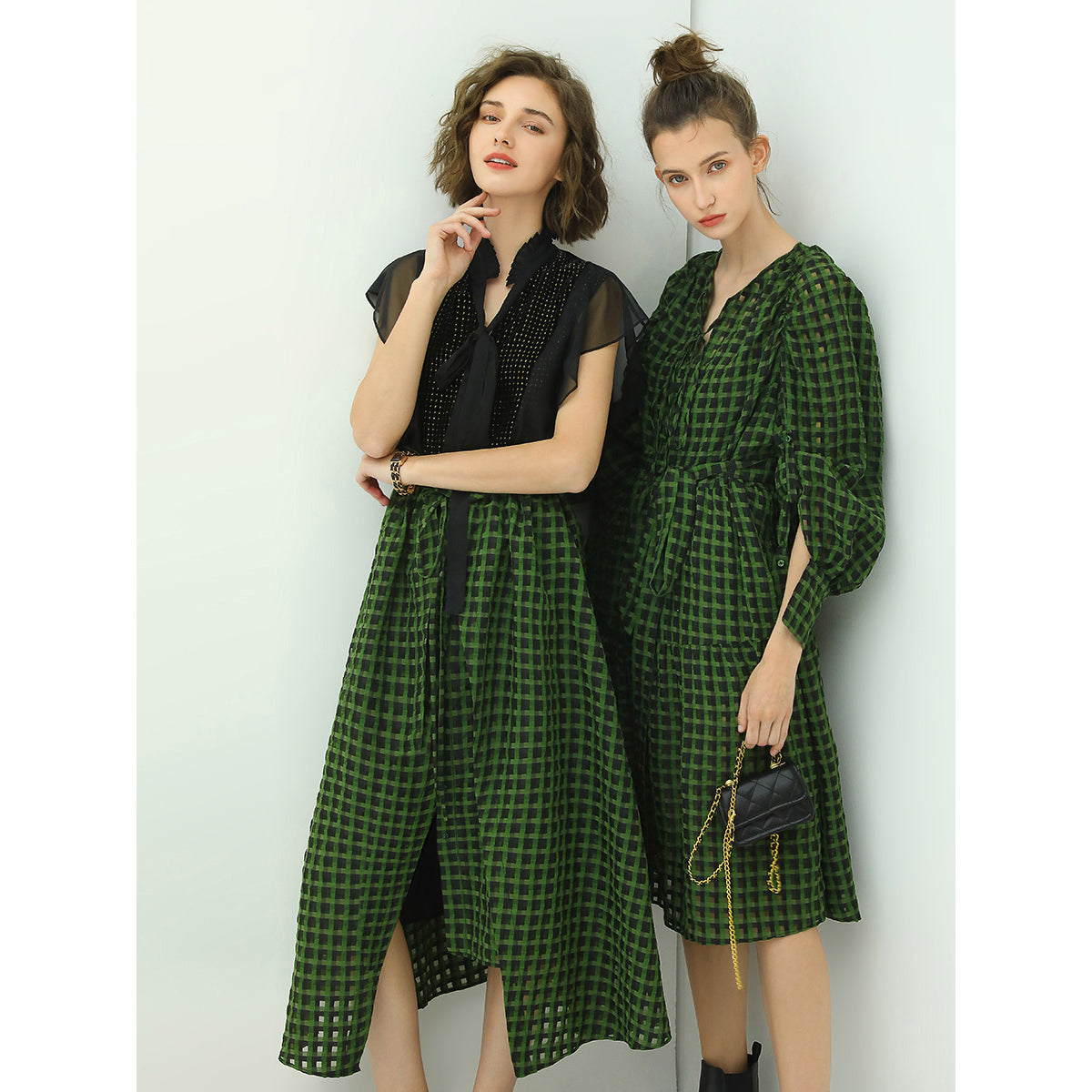 Cocobella Semi Sheer Checkered Green Skirt-2