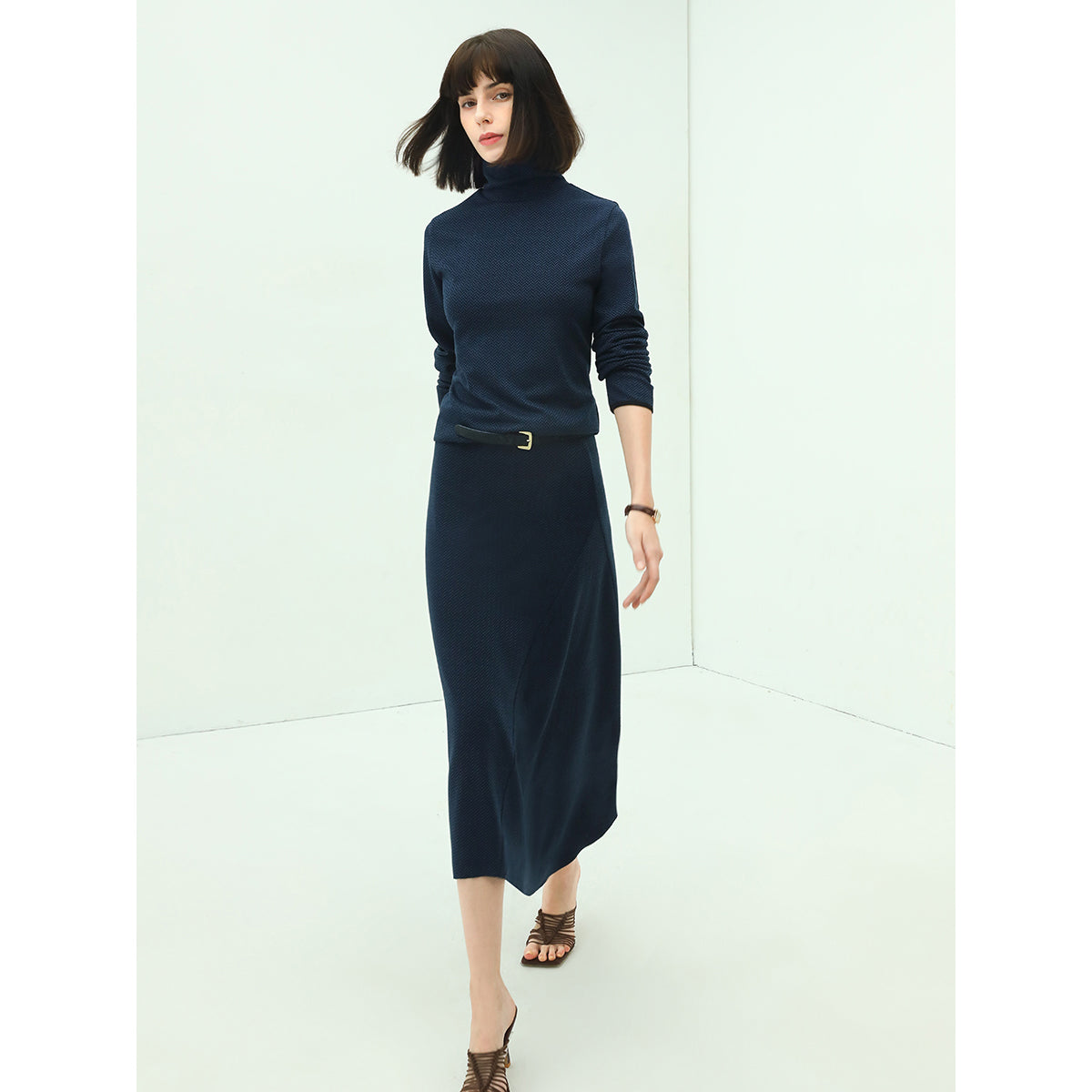Cocobella Navy Knit Asymmetrical Midi Skirt-1