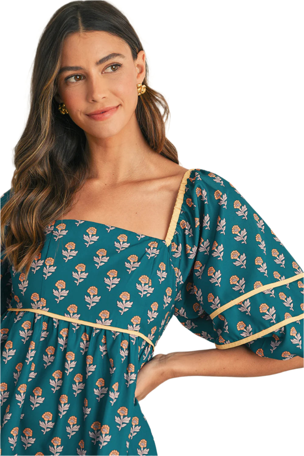Womens Teal Floral Pleated Mini Dress