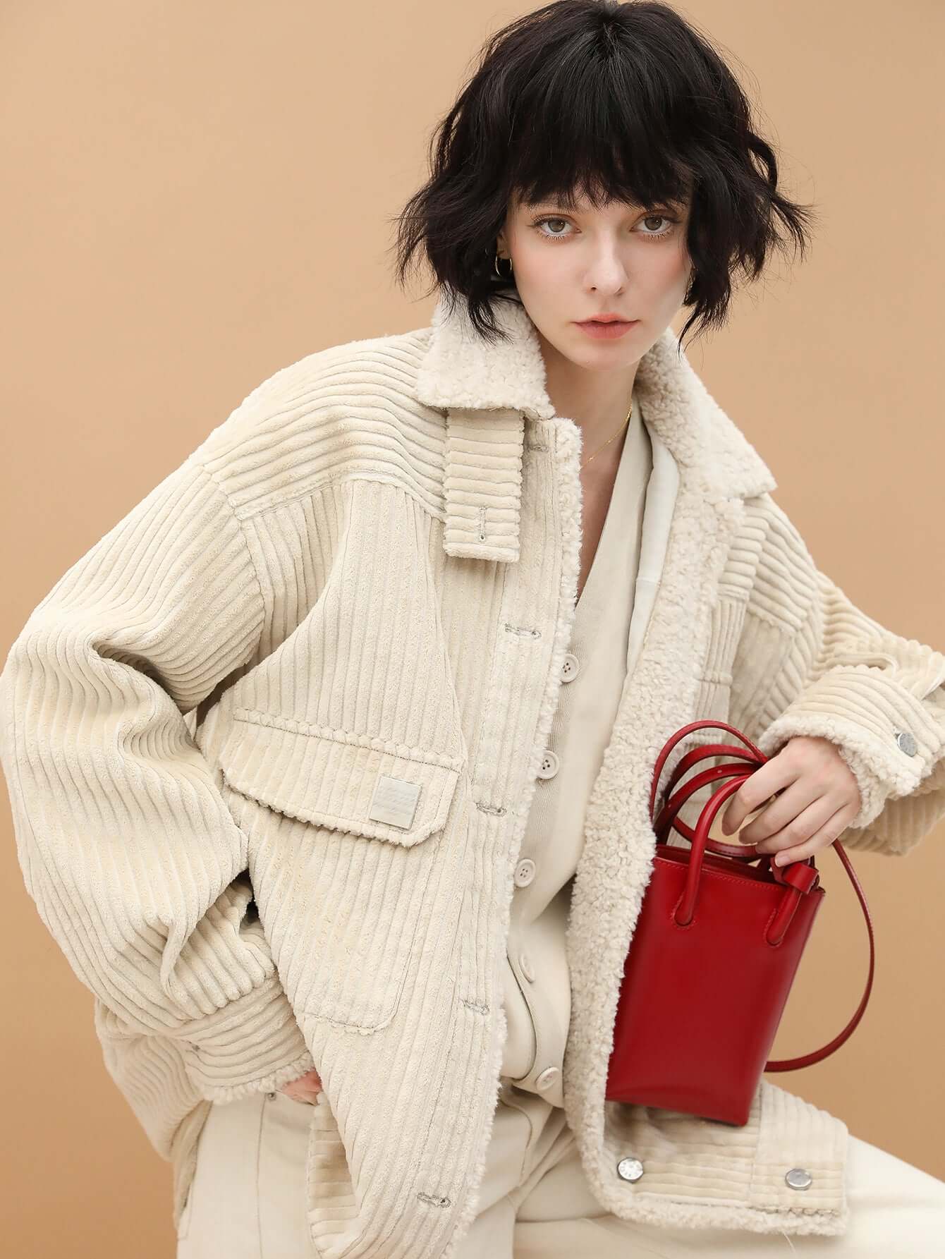 White Oversized Corduroy Parka-2