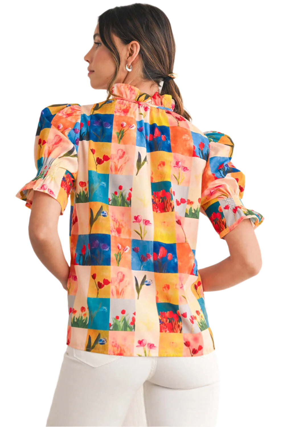 Womens Floral Checkered Blouse - Catherine Martin. Back view.