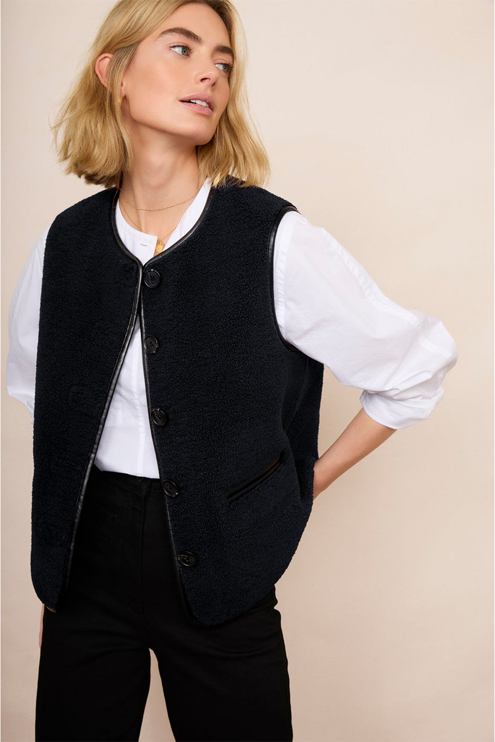 Black Fleece Button Vest - Catherine Martin