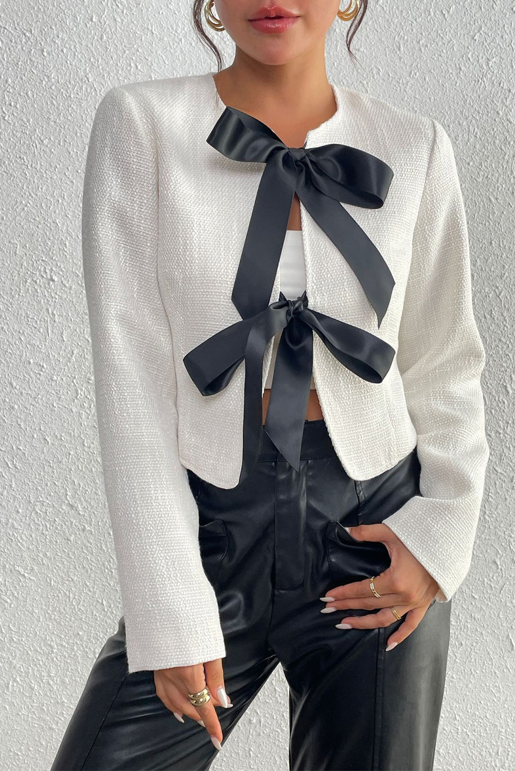 White Cropped Blazer Bow Details - Catherine Martin