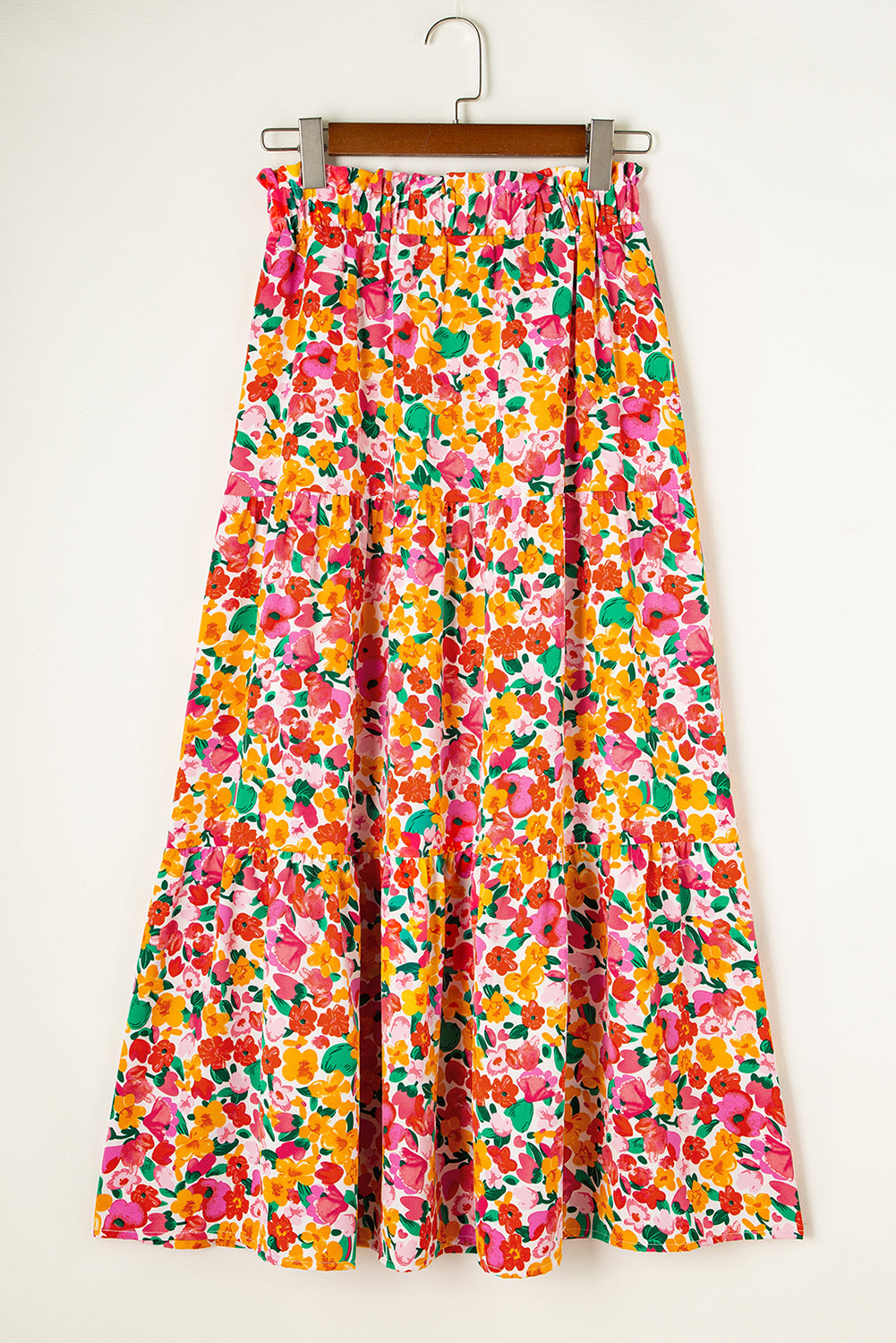 Yellow Floral Tiered Maxi Skirt