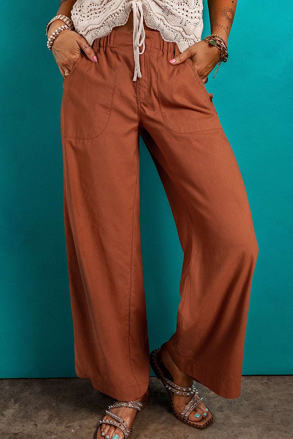 red brown pants wide leg