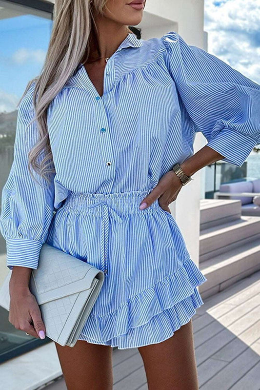 Sky Blue Striped Blouse and Skirt Set - Catherine Martin