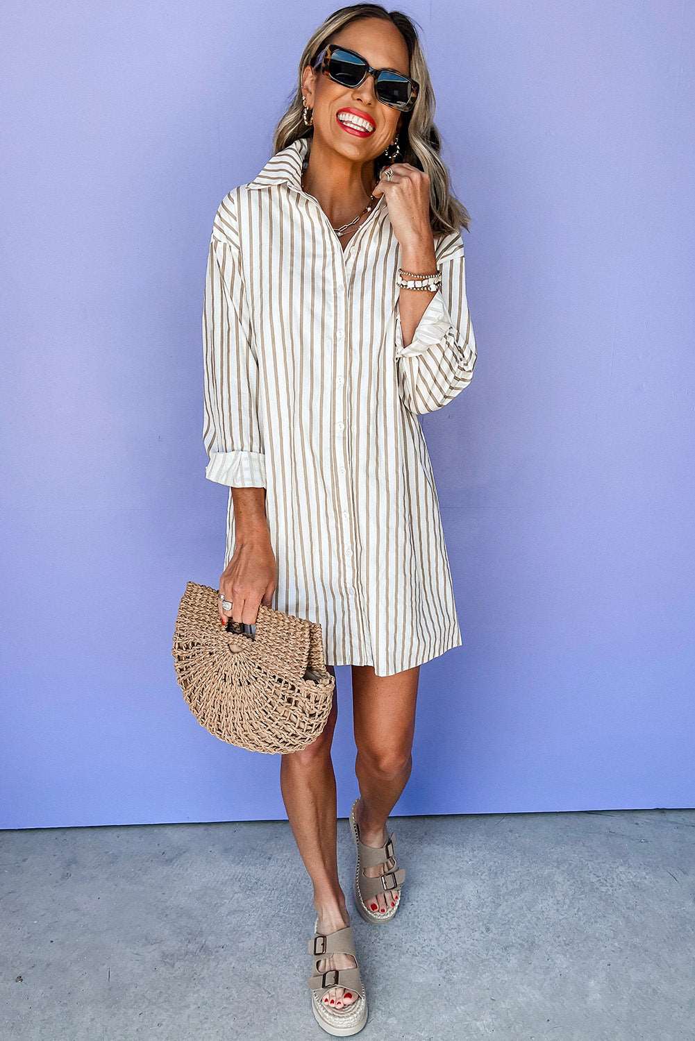 Khaki Stripe Shirt Dress - Catherine Martin