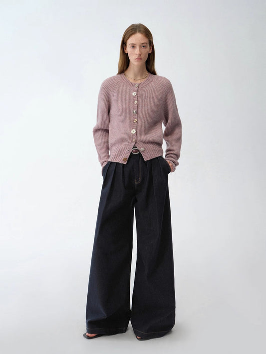 Firelady Fur Vintage Handmade Pleated Wide-Leg Stretch Jeans-0