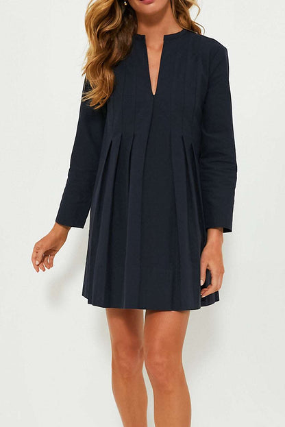 Dark Blue Pleated Short Dress - Catherine Martin