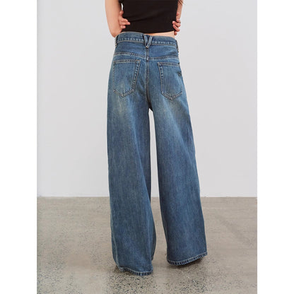 Firelady Fur Washed Vintage Blue Straight-leg Jeans for Women-4