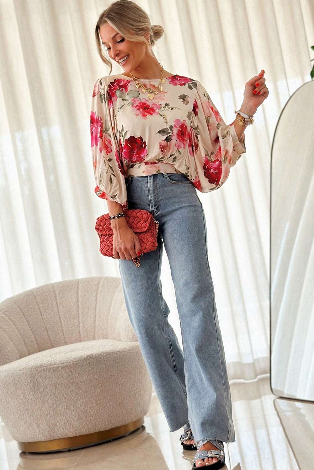 Rose Floral Lace-up Back Blouse - Catherine Martin