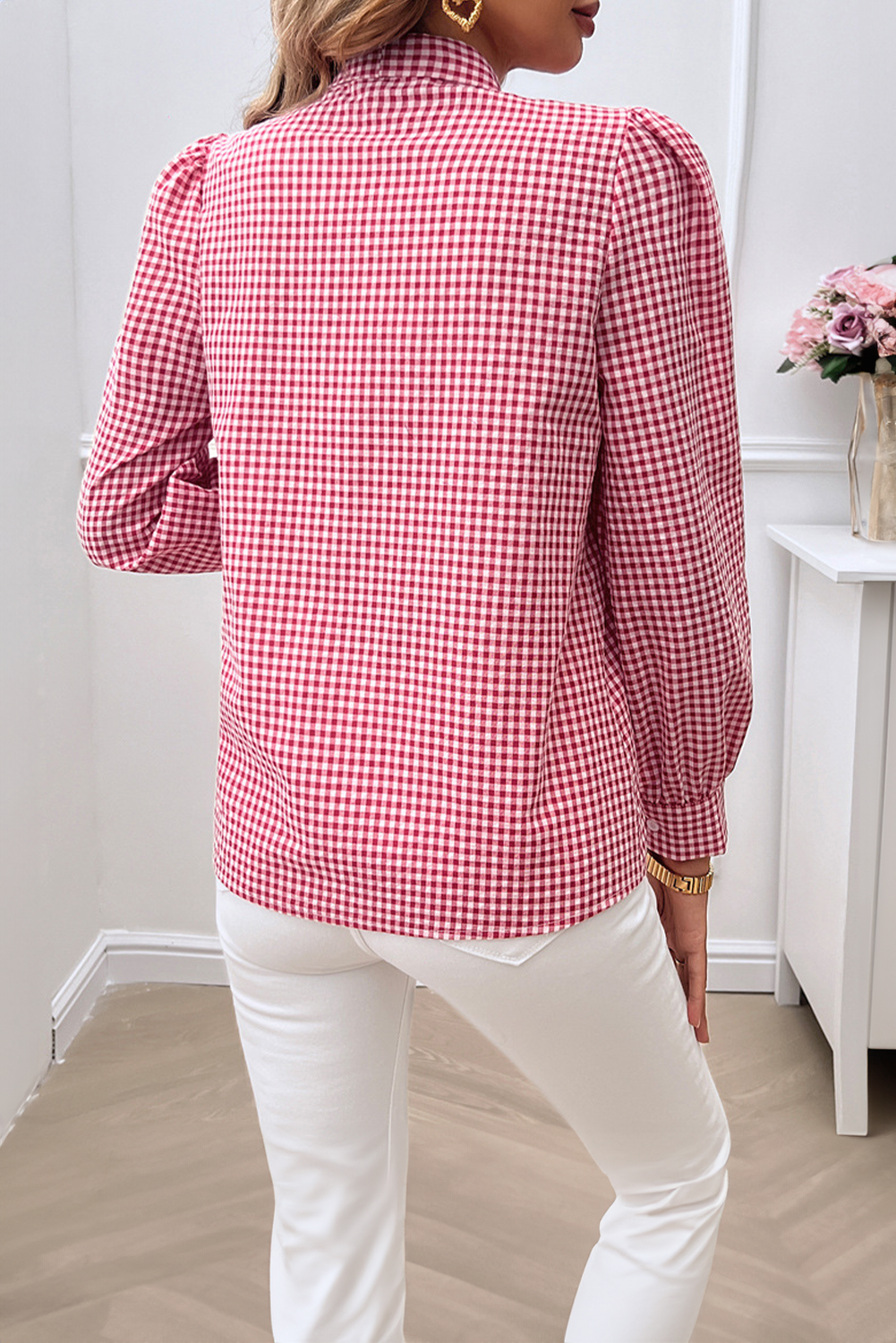 Red Gingham Bowknot Shirt - Catherine Martin