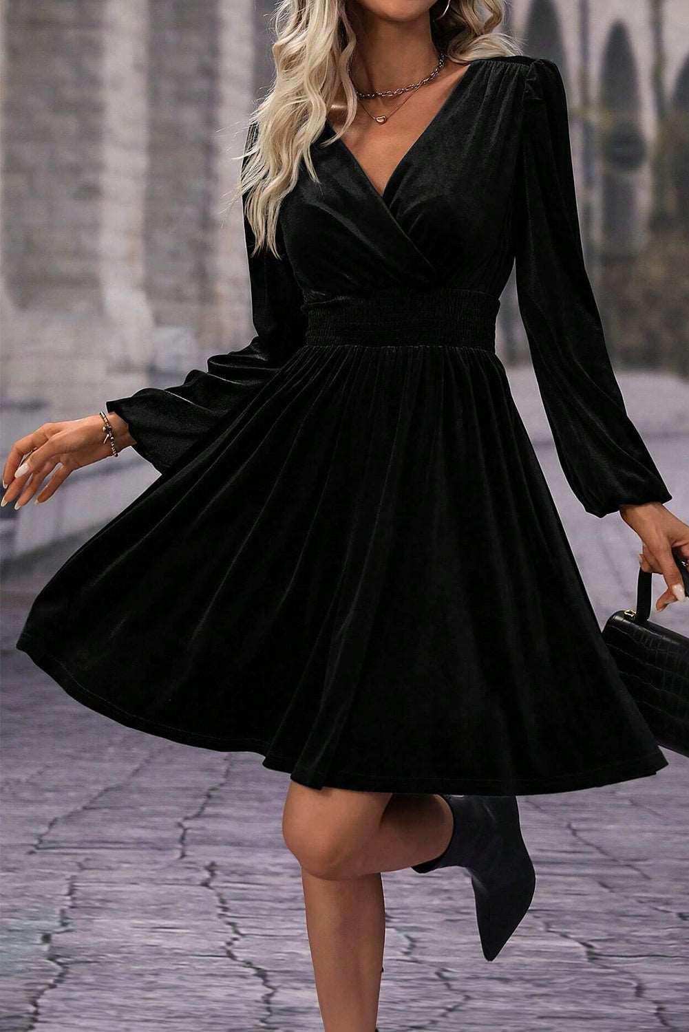 Black Velvet Long Sleeve Dress - Catherine Martin