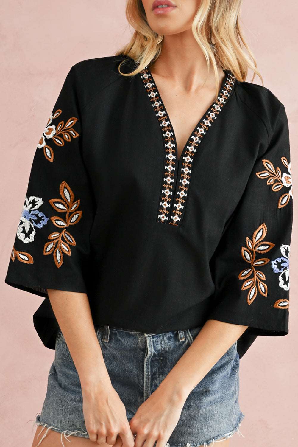 Embroidered Floral Black Blouse - Catherine Martin