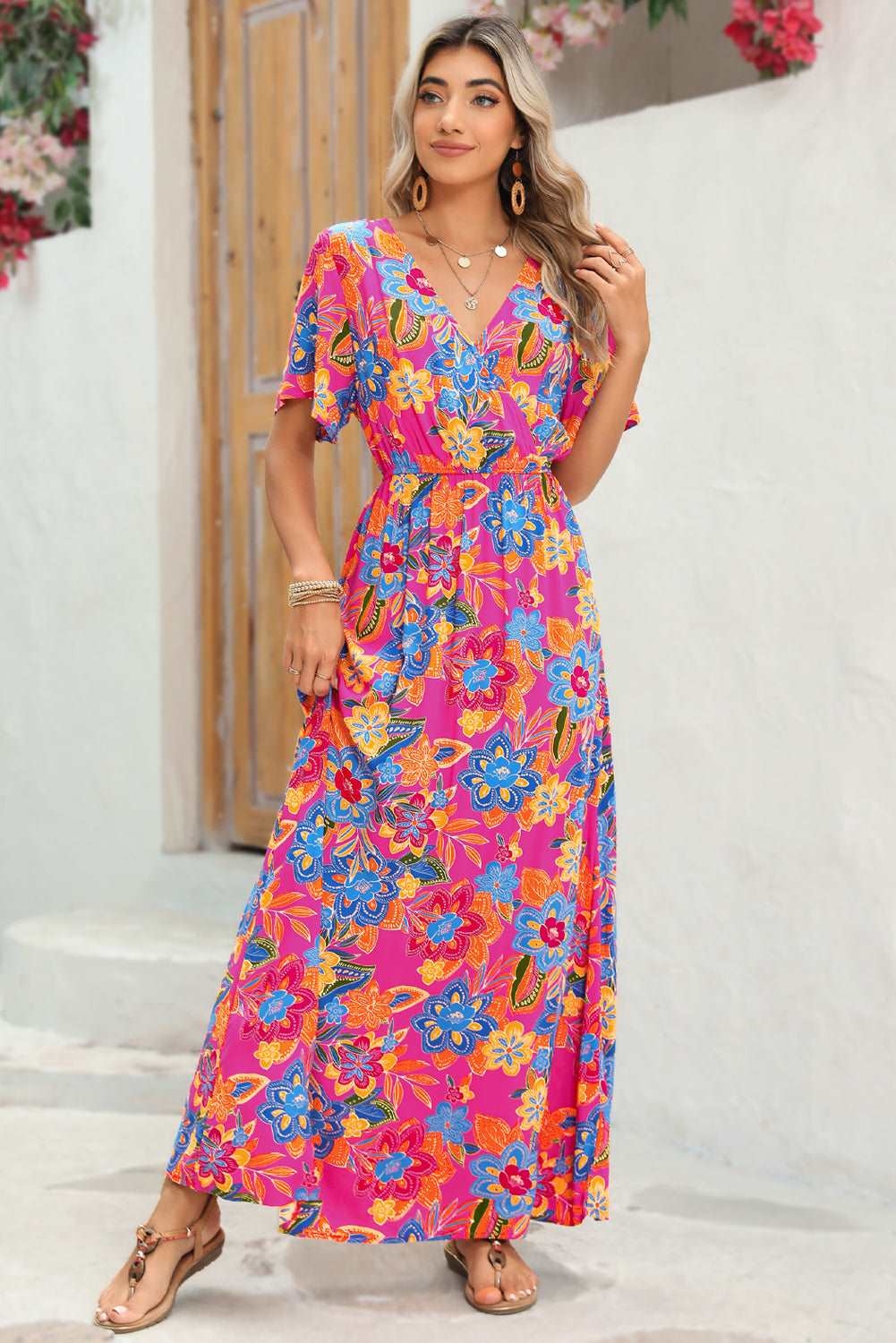 Rose Abstract Print Wrap Dress 