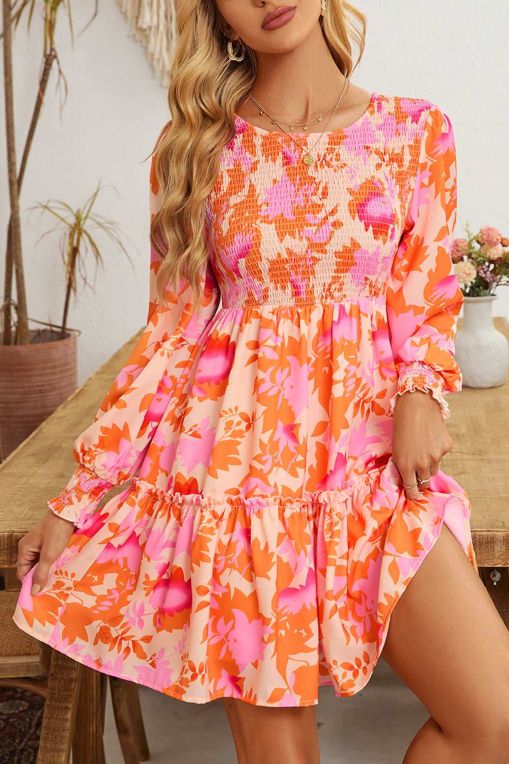 Orange Floral  Ruffle Mini Dress - Catherine Martin