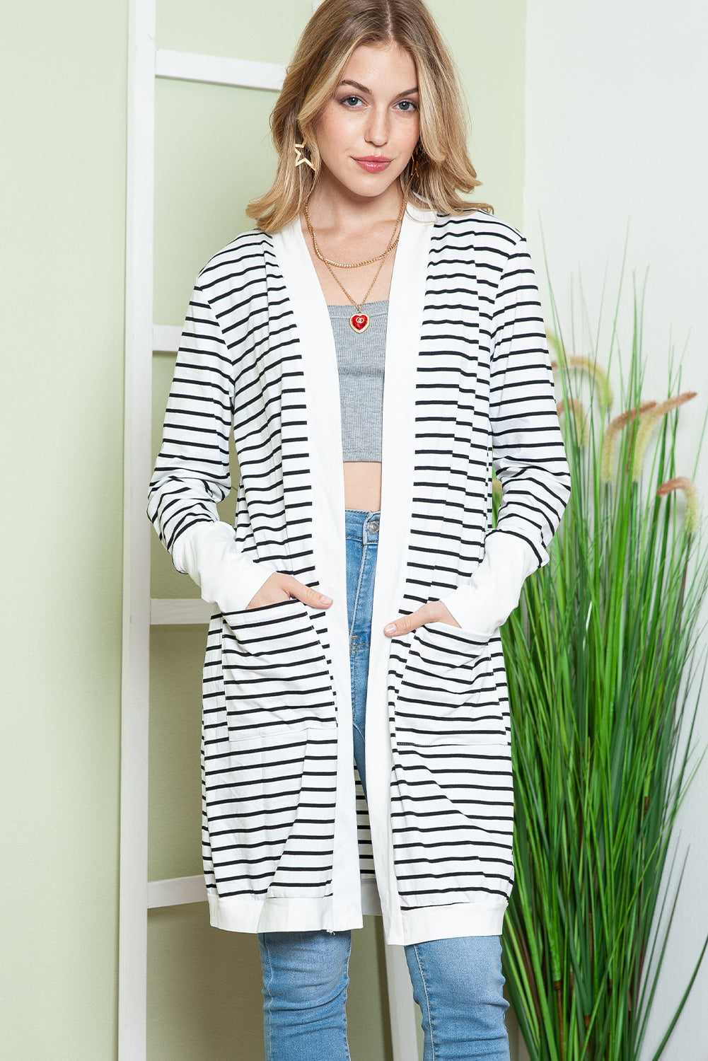 White Striped Long Cardigan - Catherine Martin