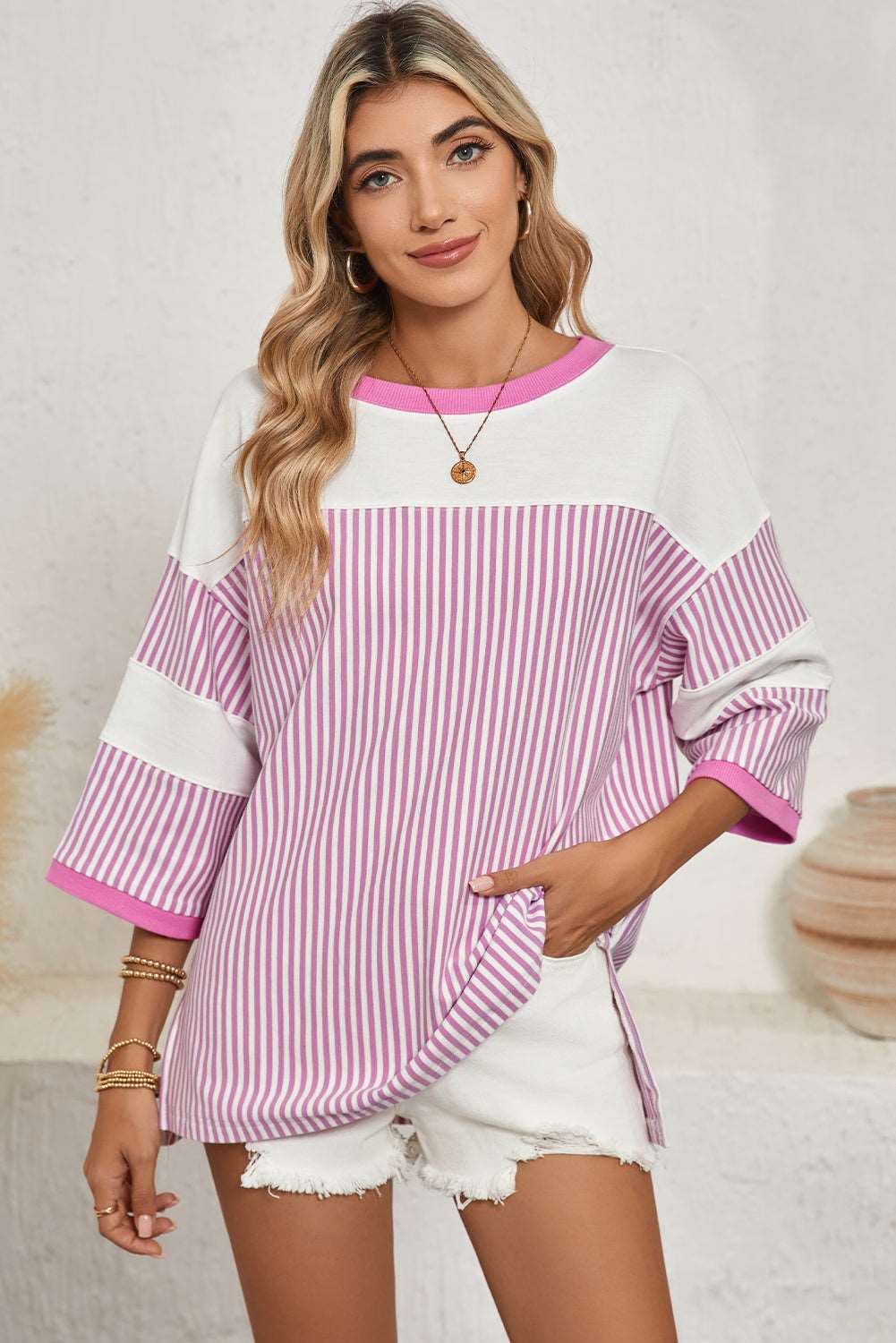 Striped Patchwork Oversized Tee - Catherine Martin