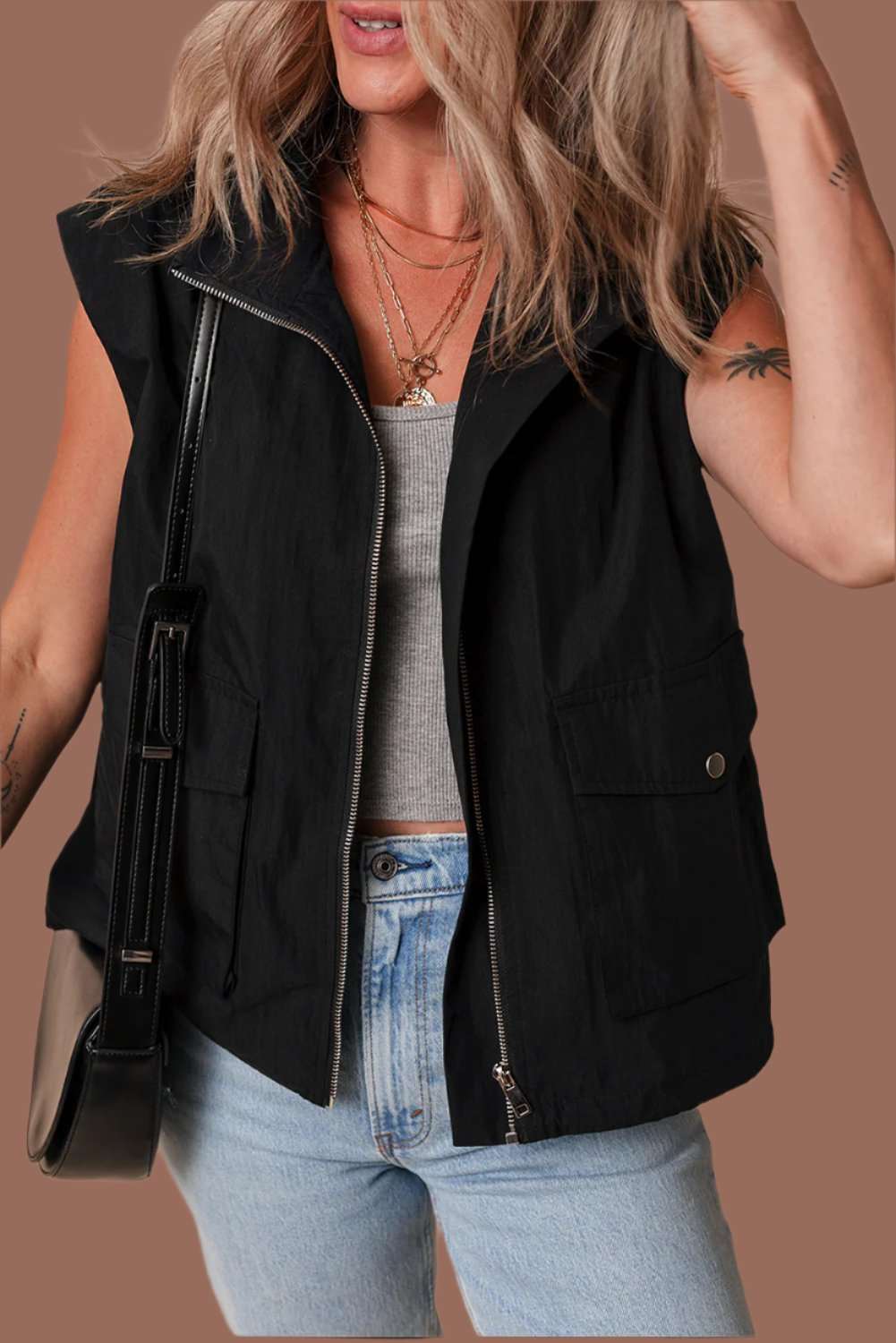 Black Zip Up High Neck Vest - Catherine Martin