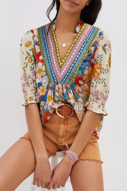 Boho Blouse Multicolor V neck - Catherine Martin