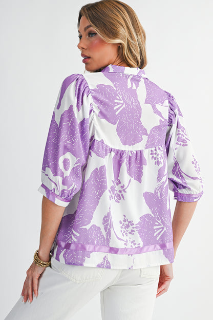 Oversized Floral Puff Sleeve Blouse