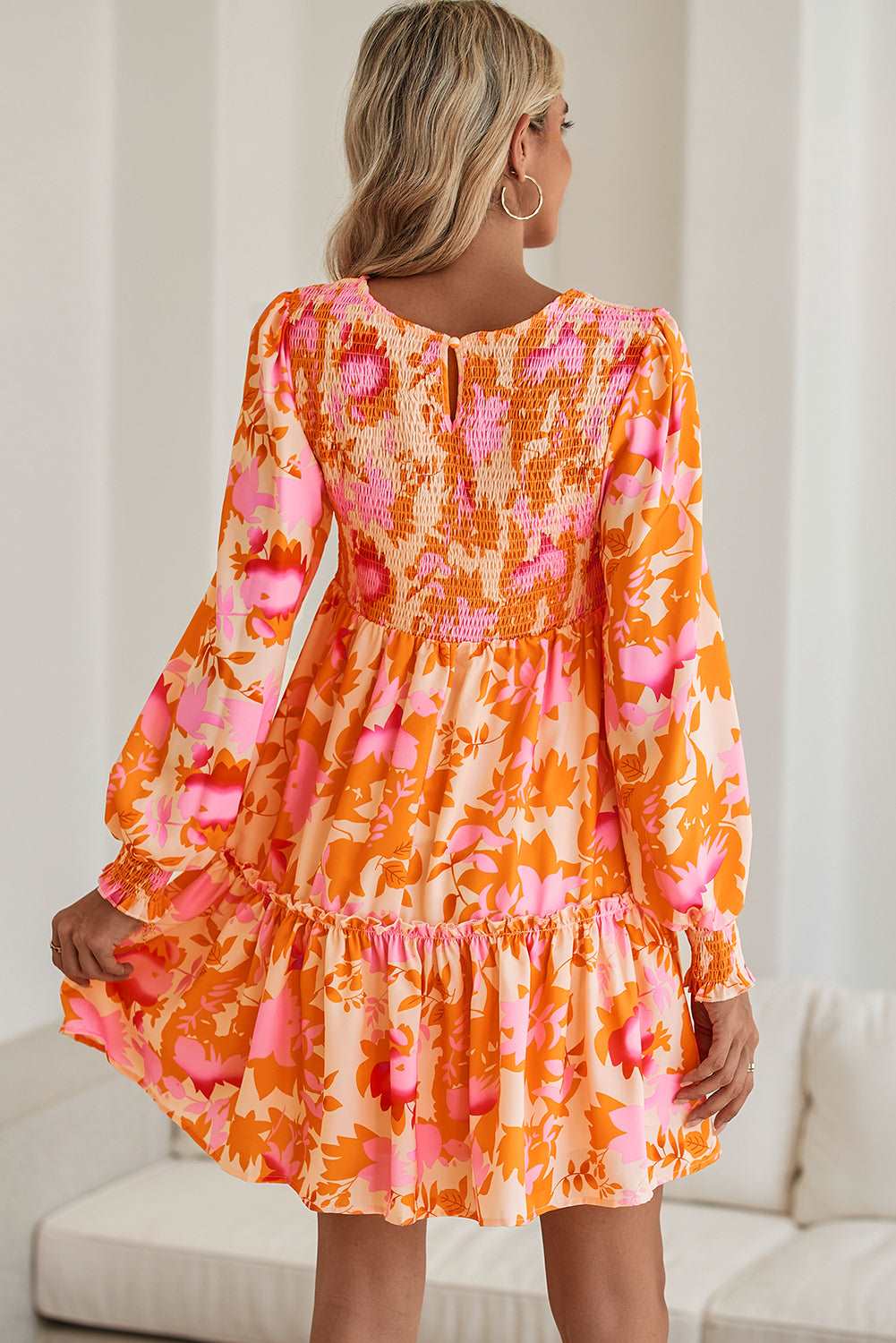 Orange Floral  Ruffle Mini Dress - Catherine Martin