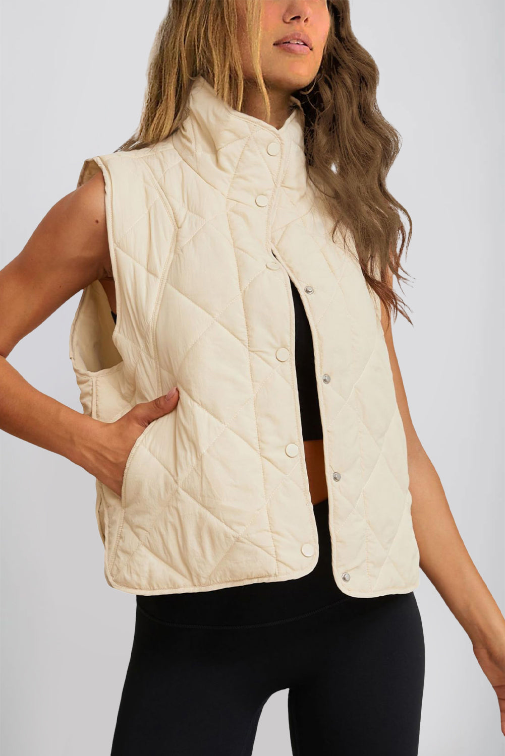 Beige Quilted Pocket Vest Coat - Catherine Martin