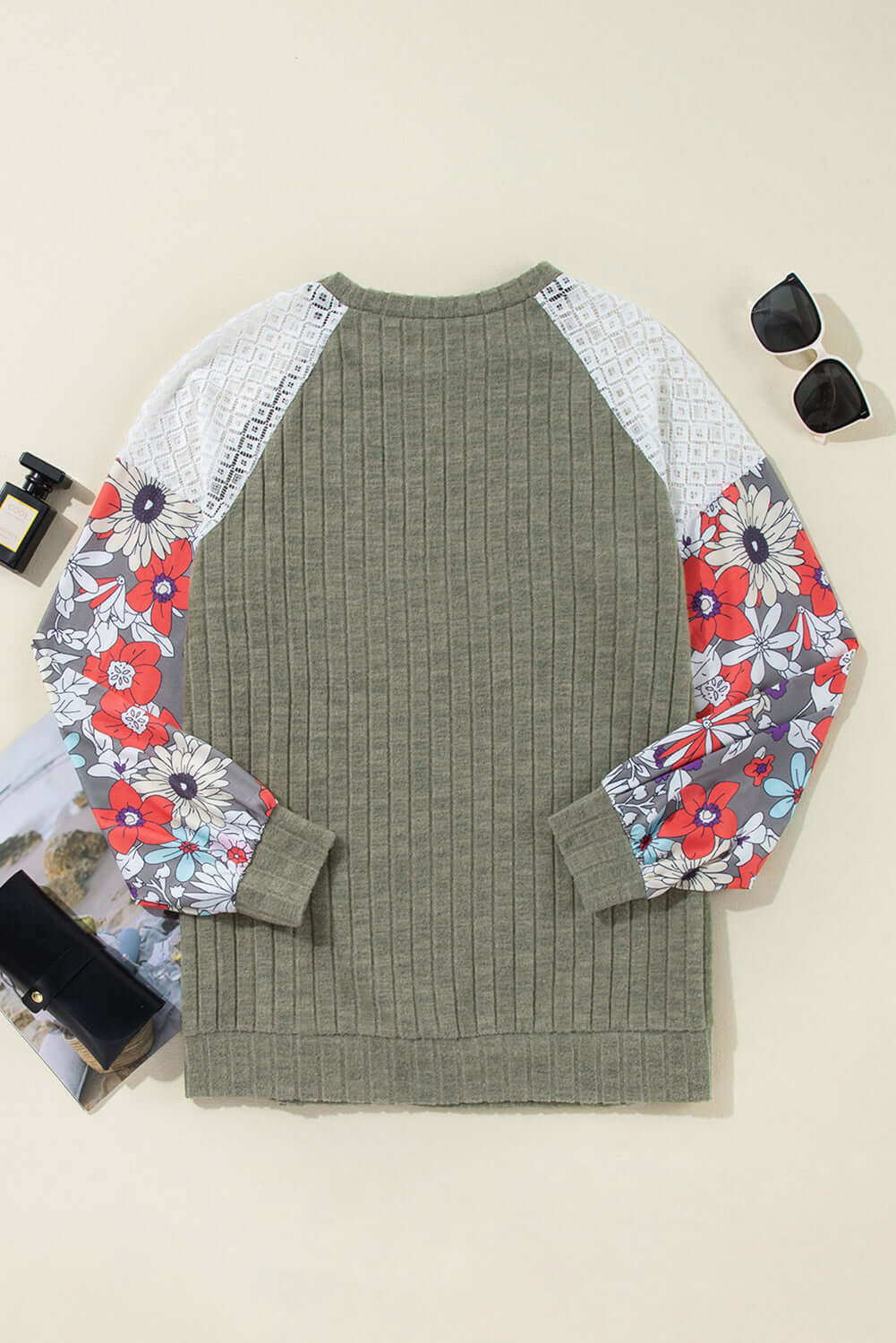 Floral Sleeve Waffle Knit Pullover - Catherine Martin