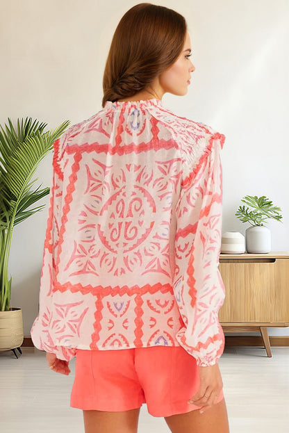 Light Orange Abstract Print Blouse