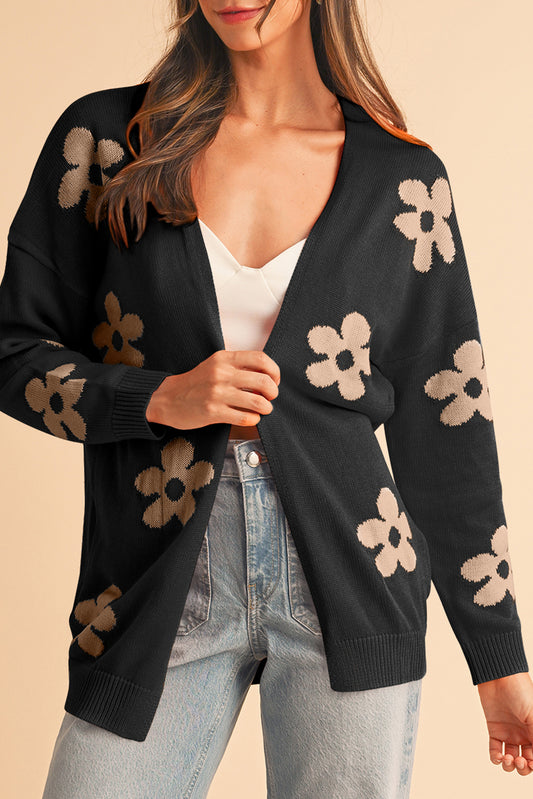 Black Floral Knit Cardigan - Aussie Fashion - Catherine Martin