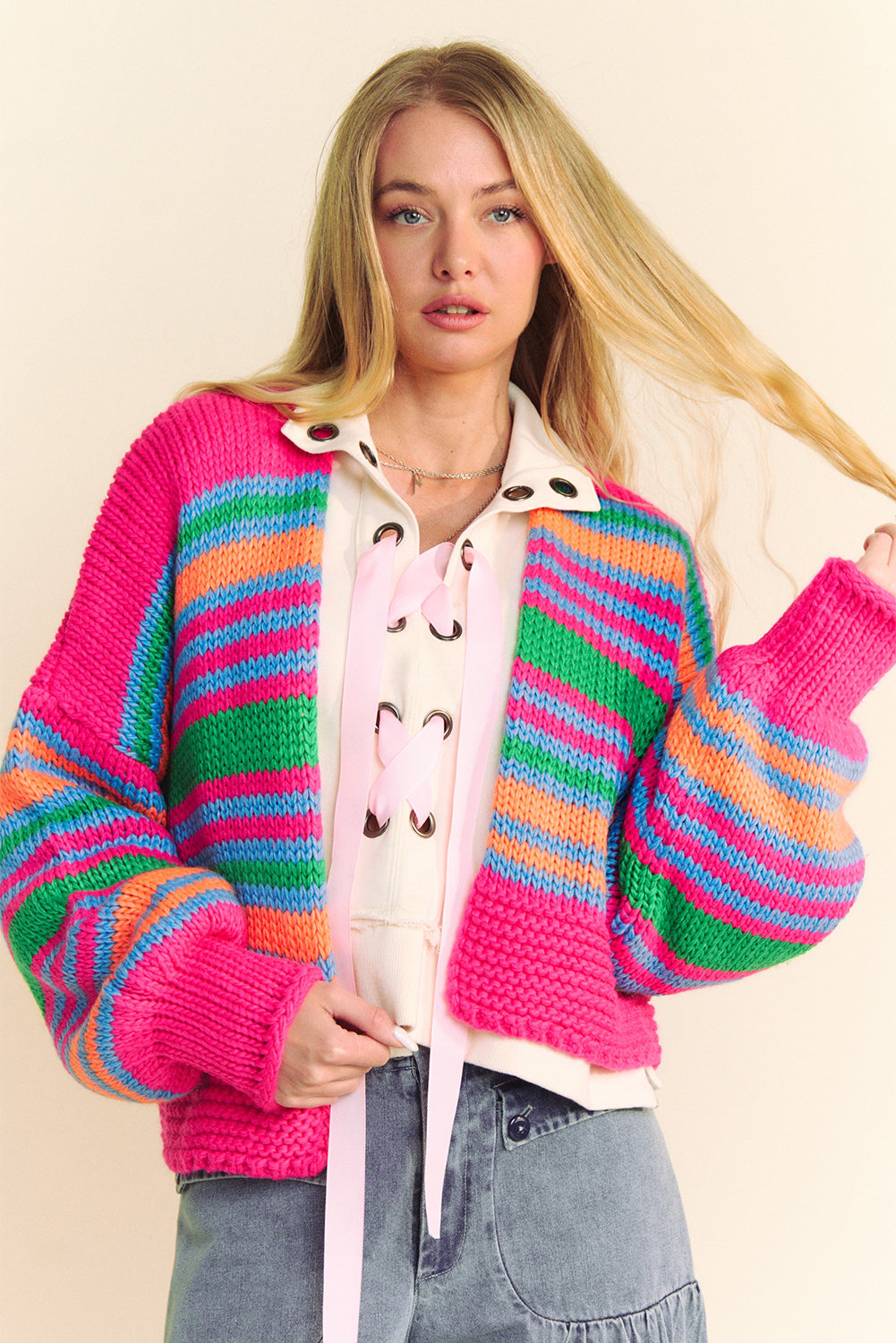 Rose Striped Cardigan Puff Sleeve - Catherine Martin