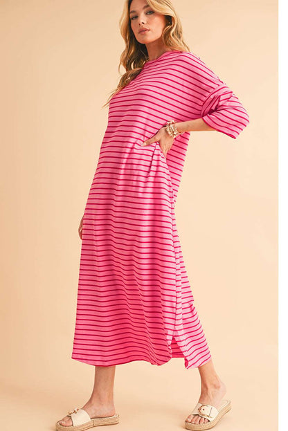 Pink Striped Loose Dress 