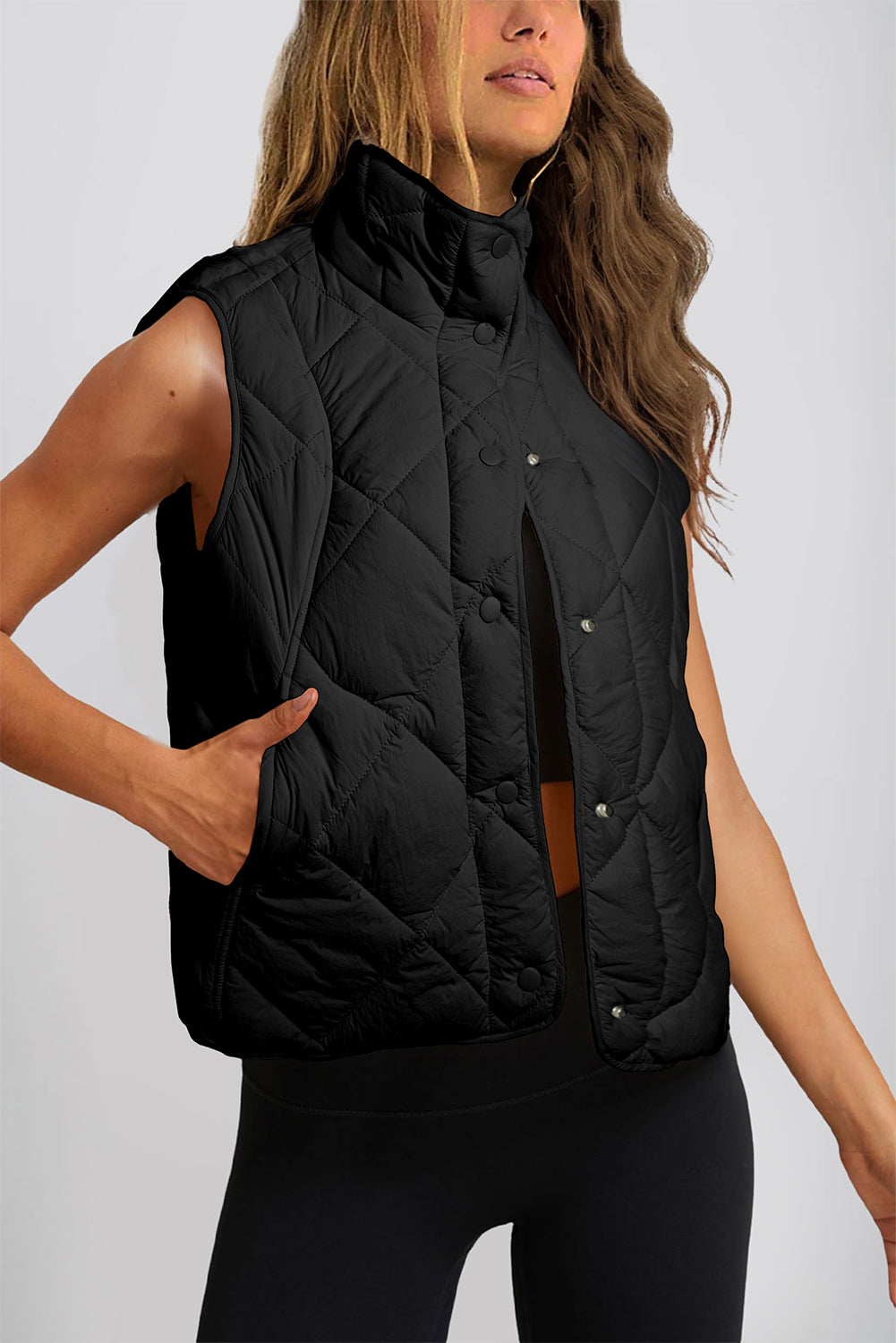 Black Quilted Pocket Vest Coat - Catherine Martin