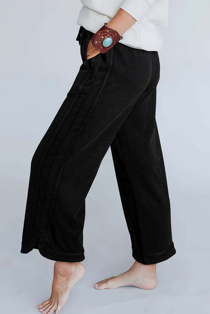 Black Exposed Seam Wide Leg Pants - Catherine Martin