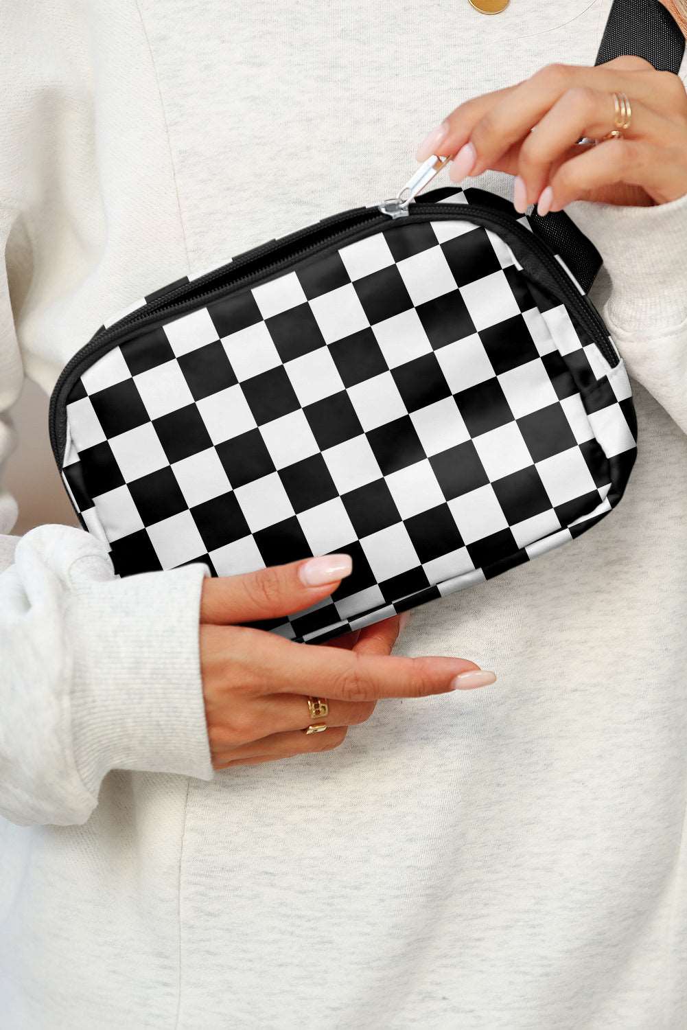 White Checkered Print Crossbody Bag - Catherine Martin